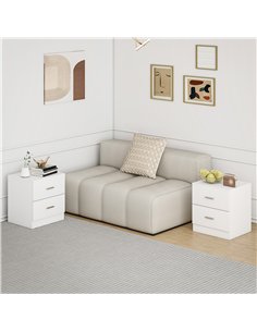 HOMCOM Set of 2 Modern Nightstands, Bedside Tables with 2 Storage Drawers, Accent End Table for Bedroom and Living Room, White 2