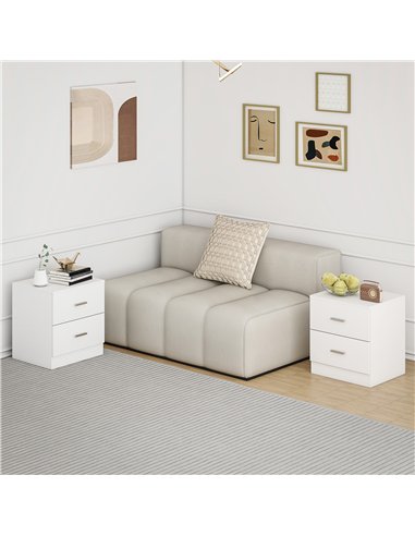 HOMCOM Set of 2 Modern Nightstands, Bedside Tables with 2 Storage Drawers, Accent End Table for Bedroom and Living Room, White