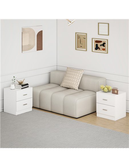 HOMCOM Set of 2 Modern Nightstands, Bedside Tables with 2 Storage Drawers, Accent End Table for Bedroom and Living Room, White - pic 193604 | FastDaddyshop