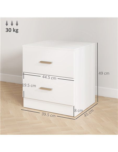 HOMCOM Set of 2 Modern Nightstands, Bedside Tables with 2 Storage Drawers, Accent End Table for Bedroom and Living Room, White - pic 193605 | FastDaddyshop