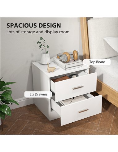 HOMCOM Set of 2 Modern Nightstands, Bedside Tables with 2 Storage Drawers, Accent End Table for Bedroom and Living Room, White