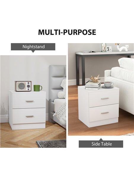 HOMCOM Set of 2 Modern Nightstands, Bedside Tables with 2 Storage Drawers, Accent End Table for Bedroom and Living Room, White - pic 193607 | FastDaddyshop