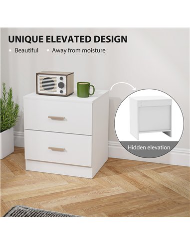 HOMCOM Set of 2 Modern Nightstands, Bedside Tables with 2 Storage Drawers, Accent End Table for Bedroom and Living Room, White