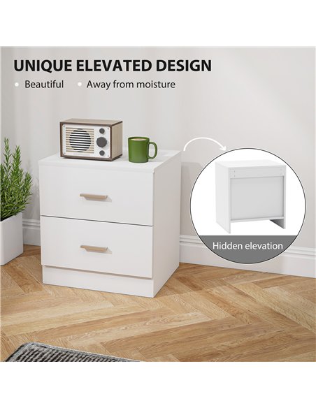 HOMCOM Set of 2 Modern Nightstands, Bedside Tables with 2 Storage Drawers, Accent End Table for Bedroom and Living Room, White - pic 193608 | FastDaddyshop