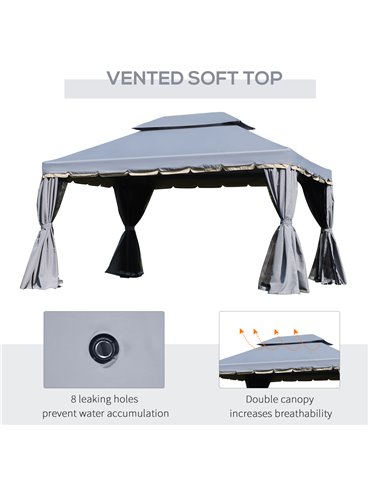 Outsunny 3 x 4m Aluminium Alloy Gazebo Marquee Canopy Pavilion Patio Garden Party Tent Shelter with Nets and Sidewalls - Grey