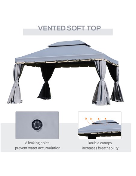 Outsunny 3 x 4m Aluminium Alloy Gazebo Marquee Canopy Pavilion Patio Garden Party Tent Shelter with Nets and Sidewalls - Grey - pic 19361 | FastDaddyshop