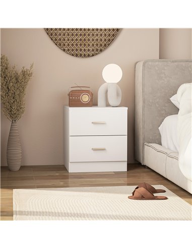 HOMCOM Set of 2 Modern Nightstands, Bedside Tables with 2 Storage Drawers, Accent End Table for Bedroom and Living Room, White