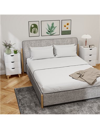 HOMCOM Set of 2 Bedside Tables, Modern Nightstand Side End Table with 3 Storage Drawers and Solid Pine Wood Legs for Bedroom Liv
