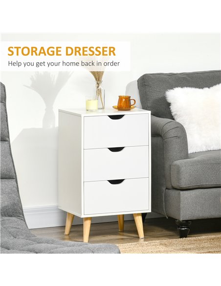 HOMCOM Set of 2 Bedside Tables, Modern Nightstand Side End Table with 3 Storage Drawers and Solid Pine Wood Legs for Bedroom Liv - pic 193615 | FastDaddyshop