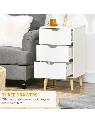 HOMCOM Set of 2 Bedside Tables, Modern Nightstand Side End Table with 3 Storage Drawers and Solid Pine Wood Legs for Bedroom Liv