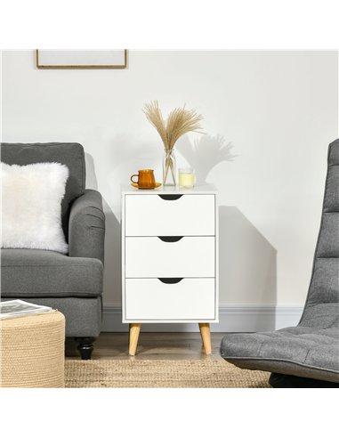 HOMCOM Set of 2 Bedside Tables, Modern Nightstand Side End Table with 3 Storage Drawers and Solid Pine Wood Legs for Bedroom Liv