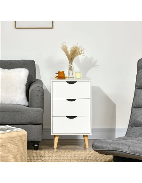 HOMCOM Set of 2 Bedside Tables, Modern Nightstand Side End Table with 3 Storage Drawers and Solid Pine Wood Legs for Bedroom Liv - pic 193619 | FastDaddyshop
