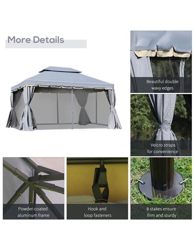 Outsunny 3 x 4m Aluminium Alloy Gazebo Marquee Canopy Pavilion Patio Garden Party Tent Shelter with Nets and Sidewalls - Grey