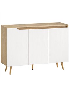HOMCOM Sideboard Storage Cabinet, Kitchen Cupboard with 3 Doors, 2 Adjustable Shelves and 5 Rubberwood Legs, White and Oak