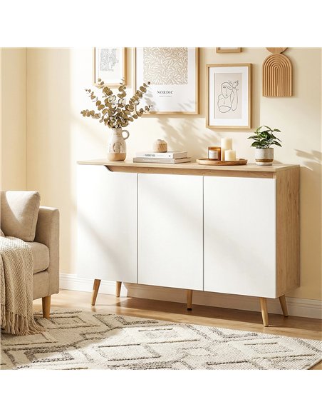 HOMCOM Sideboard Storage Cabinet, Kitchen Cupboard with 3 Doors, 2 Adjustable Shelves and 5 Rubberwood Legs, White and Oak - pic 193622 | FastDaddyshop