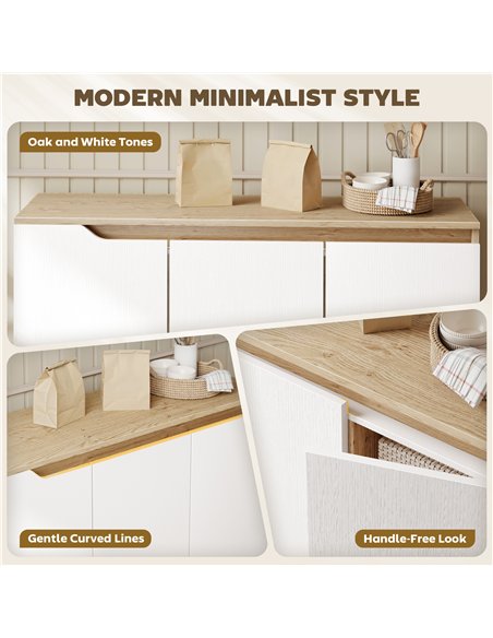 HOMCOM Sideboard Storage Cabinet, Kitchen Cupboard with 3 Doors, 2 Adjustable Shelves and 5 Rubberwood Legs, White and Oak - pic 193624 | FastDaddyshop