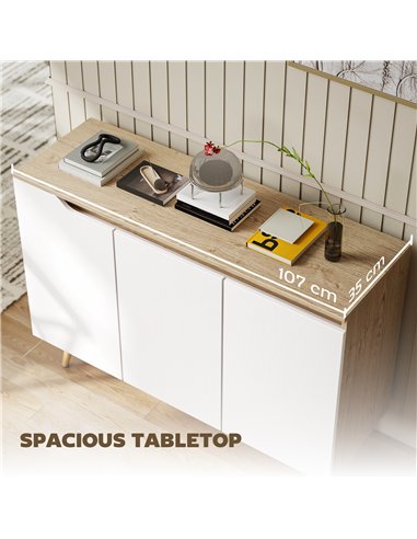HOMCOM Sideboard Storage Cabinet, Kitchen Cupboard with 3 Doors, 2 Adjustable Shelves and 5 Rubberwood Legs, White and Oak