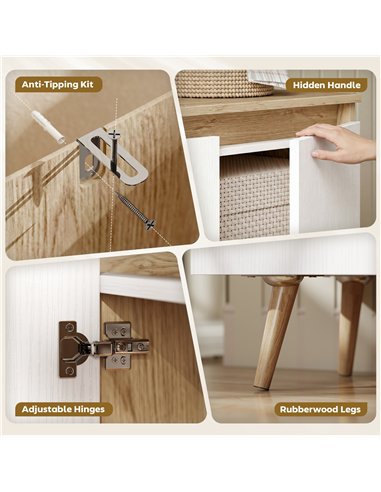 HOMCOM Sideboard Storage Cabinet, Kitchen Cupboard with 3 Doors, 2 Adjustable Shelves and 5 Rubberwood Legs, White and Oak