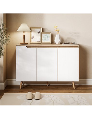 HOMCOM Sideboard Storage Cabinet, Kitchen Cupboard with 3 Doors, 2 Adjustable Shelves and 5 Rubberwood Legs, White and Oak