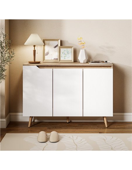 HOMCOM Sideboard Storage Cabinet, Kitchen Cupboard with 3 Doors, 2 Adjustable Shelves and 5 Rubberwood Legs, White and Oak - pic 193629 | FastDaddyshop
