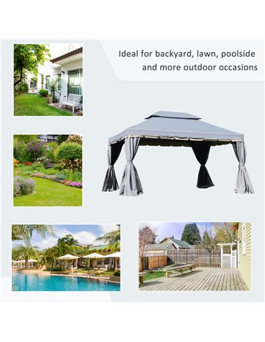 Outsunny 3 x 4m Aluminium Alloy Gazebo Marquee Canopy Pavilion Patio Garden Party Tent Shelter with Nets and Sidewalls - Grey