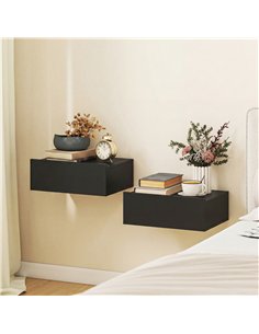 HOMCOM Floating Bedside Table Set of 2, Wall-Mounted Nightstand with Storage Drawer, Small Side End Table for Bedroom, Black 2