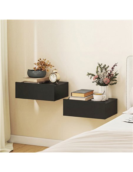 HOMCOM Floating Bedside Table Set of 2, Wall-Mounted Nightstand with Storage Drawer, Small Side End Table for Bedroom, Black - pic 193631 | FastDaddyshop