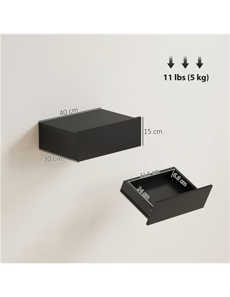 HOMCOM Floating Bedside Table Set of 2, Wall-Mounted Nightstand with Storage Drawer, Small Side End Table for Bedroom, Black - pic 193632 | FastDaddyshop