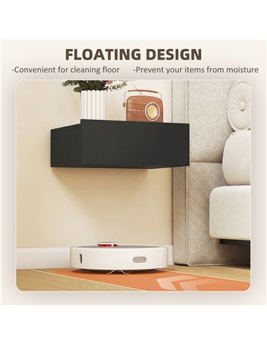 HOMCOM Floating Bedside Table Set of 2, Wall-Mounted Nightstand with Storage Drawer, Small Side End Table for Bedroom, Black