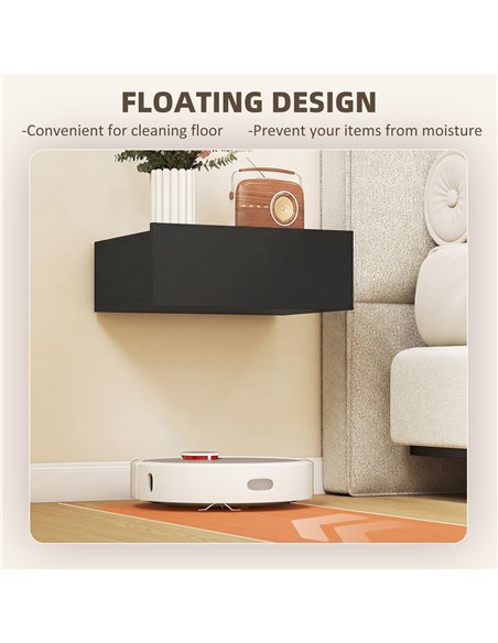 HOMCOM Floating Bedside Table Set of 2, Wall-Mounted Nightstand with Storage Drawer, Small Side End Table for Bedroom, Black - pic 193633 | FastDaddyshop