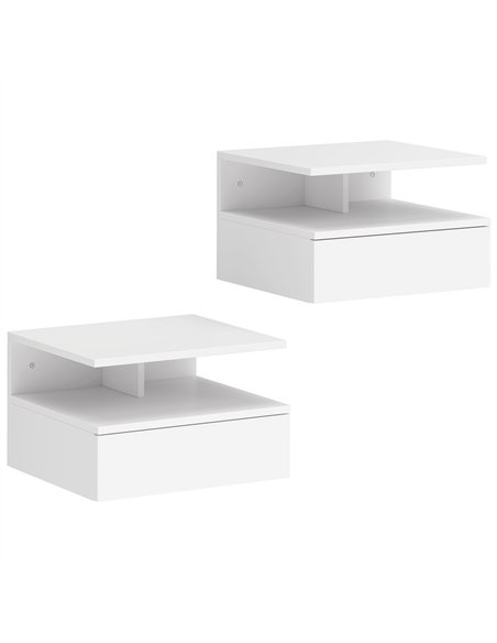 HOMCOM Set of Two Floating Bedside Tables - White - pic 193639 | FastDaddyshop