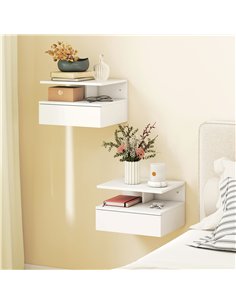 HOMCOM Set of Two Floating Bedside Tables - White 2