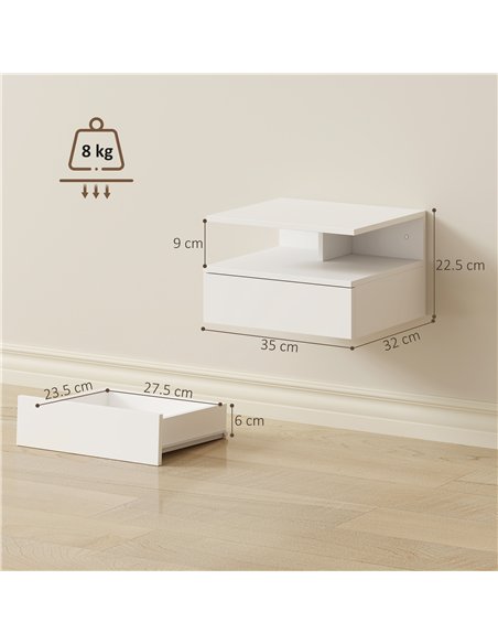 HOMCOM Set of Two Floating Bedside Tables - White - pic 193641 | FastDaddyshop