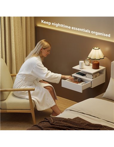 HOMCOM Set of Two Floating Bedside Tables - White