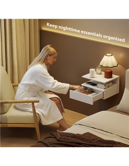HOMCOM Set of Two Floating Bedside Tables - White - pic 193642 | FastDaddyshop