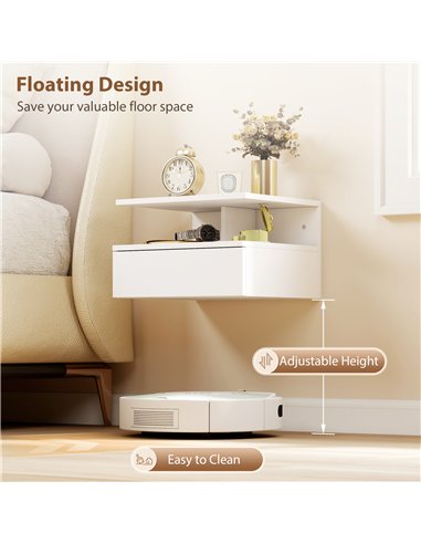 HOMCOM Set of Two Floating Bedside Tables - White