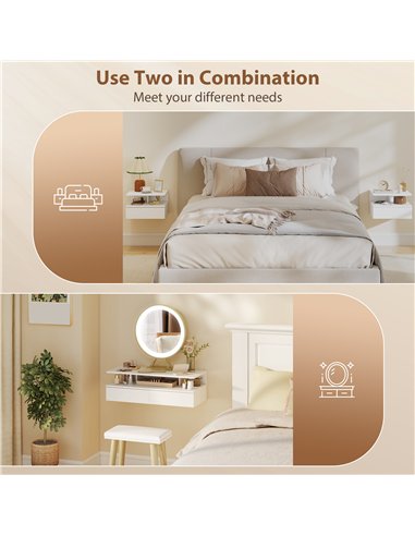 HOMCOM Set of Two Floating Bedside Tables - White