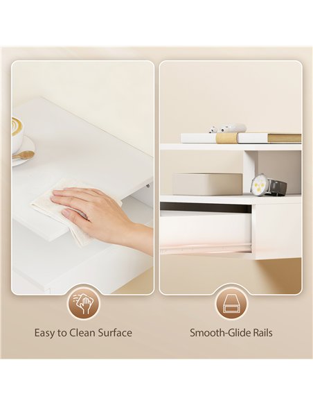 HOMCOM Set of Two Floating Bedside Tables - White - pic 193645 | FastDaddyshop