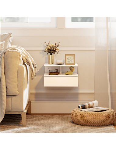 HOMCOM Set of Two Floating Bedside Tables - White