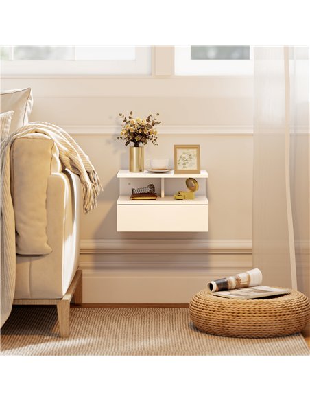 HOMCOM Set of Two Floating Bedside Tables - White - pic 193647 | FastDaddyshop