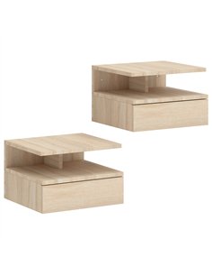 HOMCOM Set of Two Floating Bedside Tables - Oak