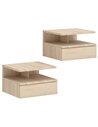 HOMCOM Set of Two Floating Bedside Tables - Oak