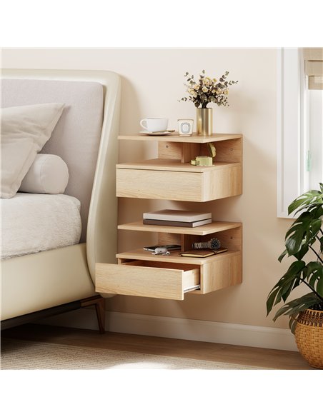 HOMCOM Set of Two Floating Bedside Tables - Oak - pic 193649 | FastDaddyshop