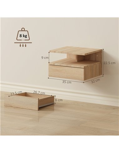HOMCOM Set of Two Floating Bedside Tables - Oak