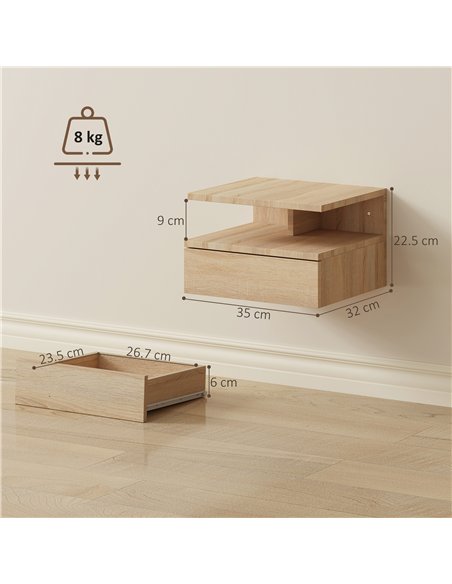 HOMCOM Set of Two Floating Bedside Tables - Oak - pic 193650 | FastDaddyshop