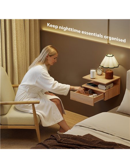 HOMCOM Set of Two Floating Bedside Tables - Oak - pic 193651 | FastDaddyshop