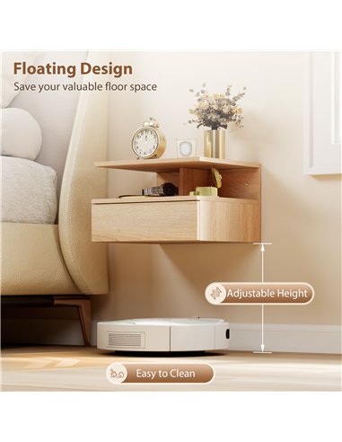 HOMCOM Set of Two Floating Bedside Tables - Oak