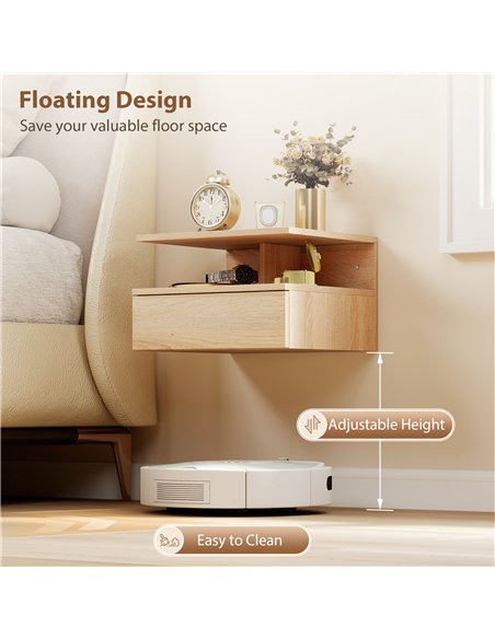 HOMCOM Set of Two Floating Bedside Tables - Oak - pic 193652 | FastDaddyshop