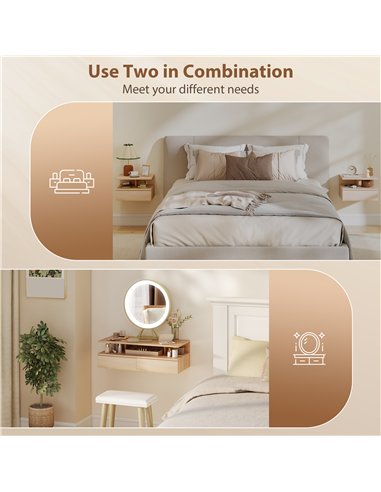 HOMCOM Set of Two Floating Bedside Tables - Oak