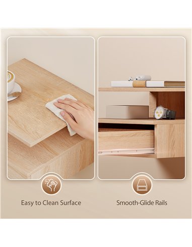 HOMCOM Set of Two Floating Bedside Tables - Oak